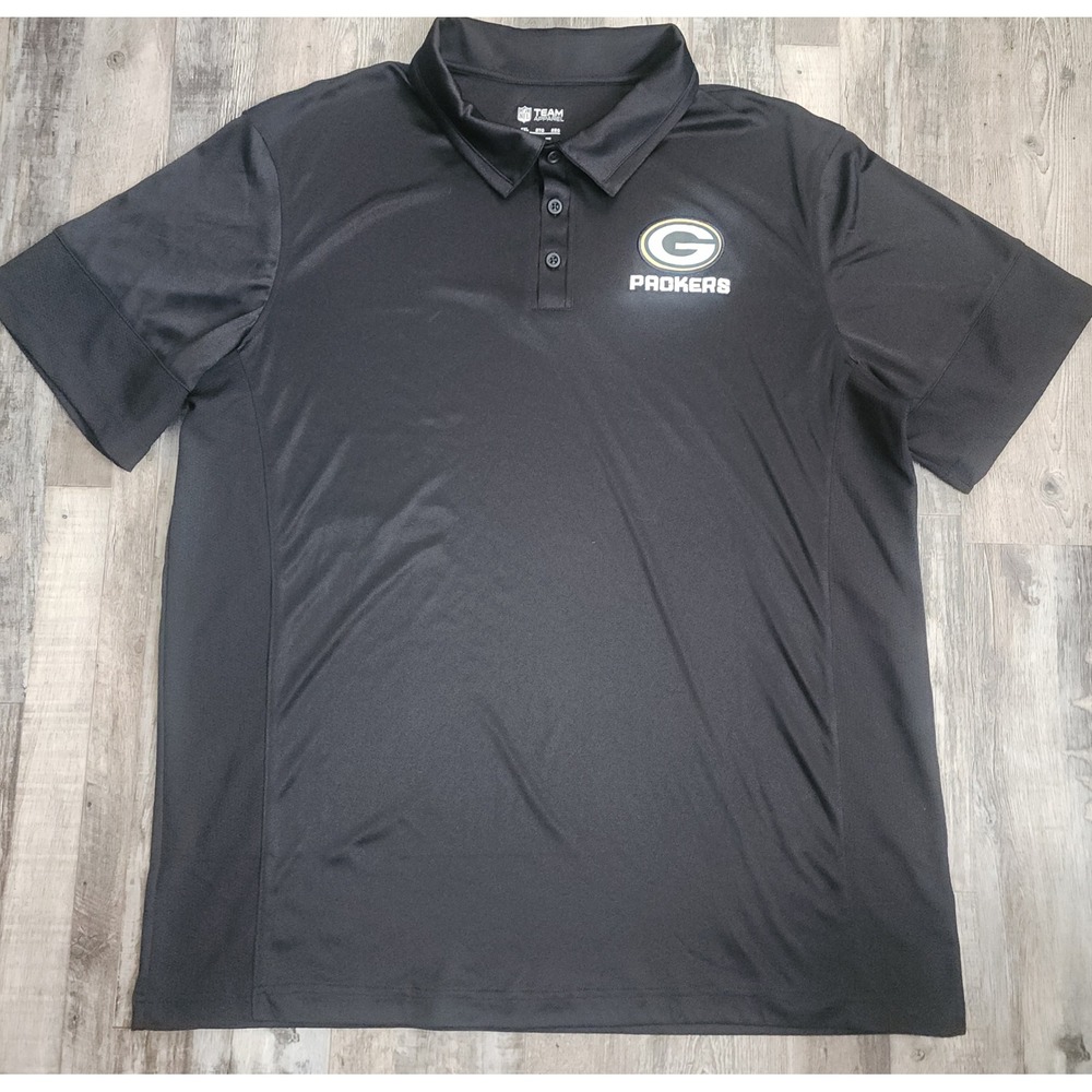 NFL Team Apparel Polo Shirt Mens 2XL Black Green Bay Packers Logo Performance